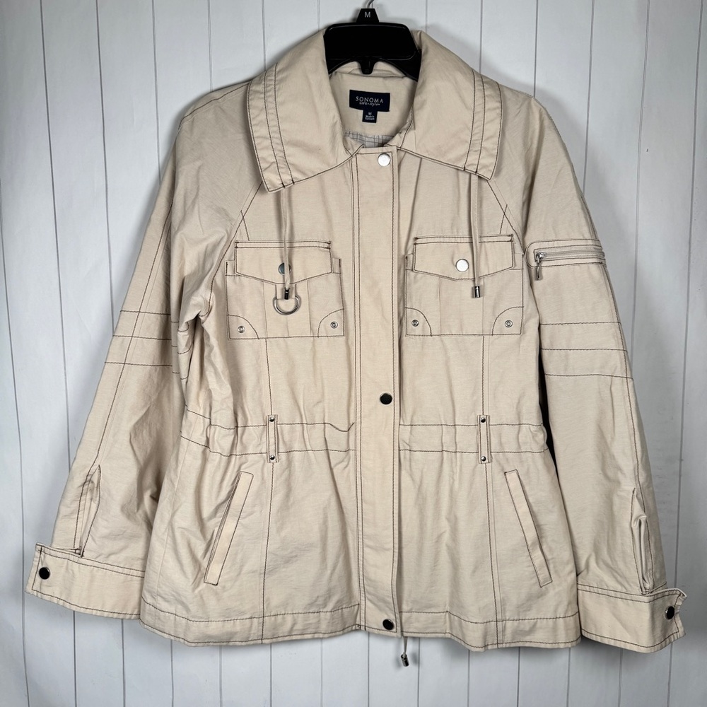 Sonoma Womens Medium Cream Utility Rain Jacket Lightweight Spring City Coat